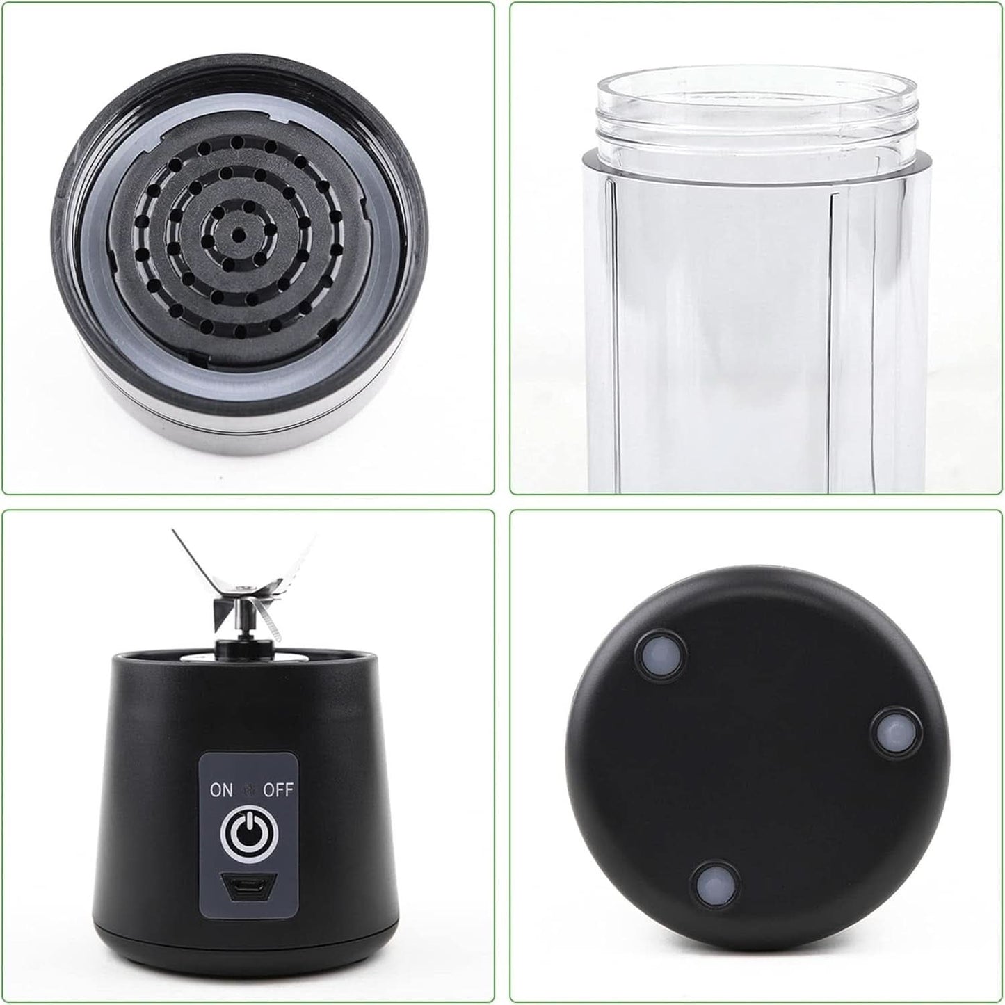 Mixer Smoothie Maker Tragbarer Entsafter: 380Ml Standmixer Shaker personale Proteinshake Mit 6 Edelstahlmesser Tragbar-Bpa-Freie Mit Usb-Mixbecher Für Shakes,Saftoutdoor,Schwarz Bucatarie Naty Shop