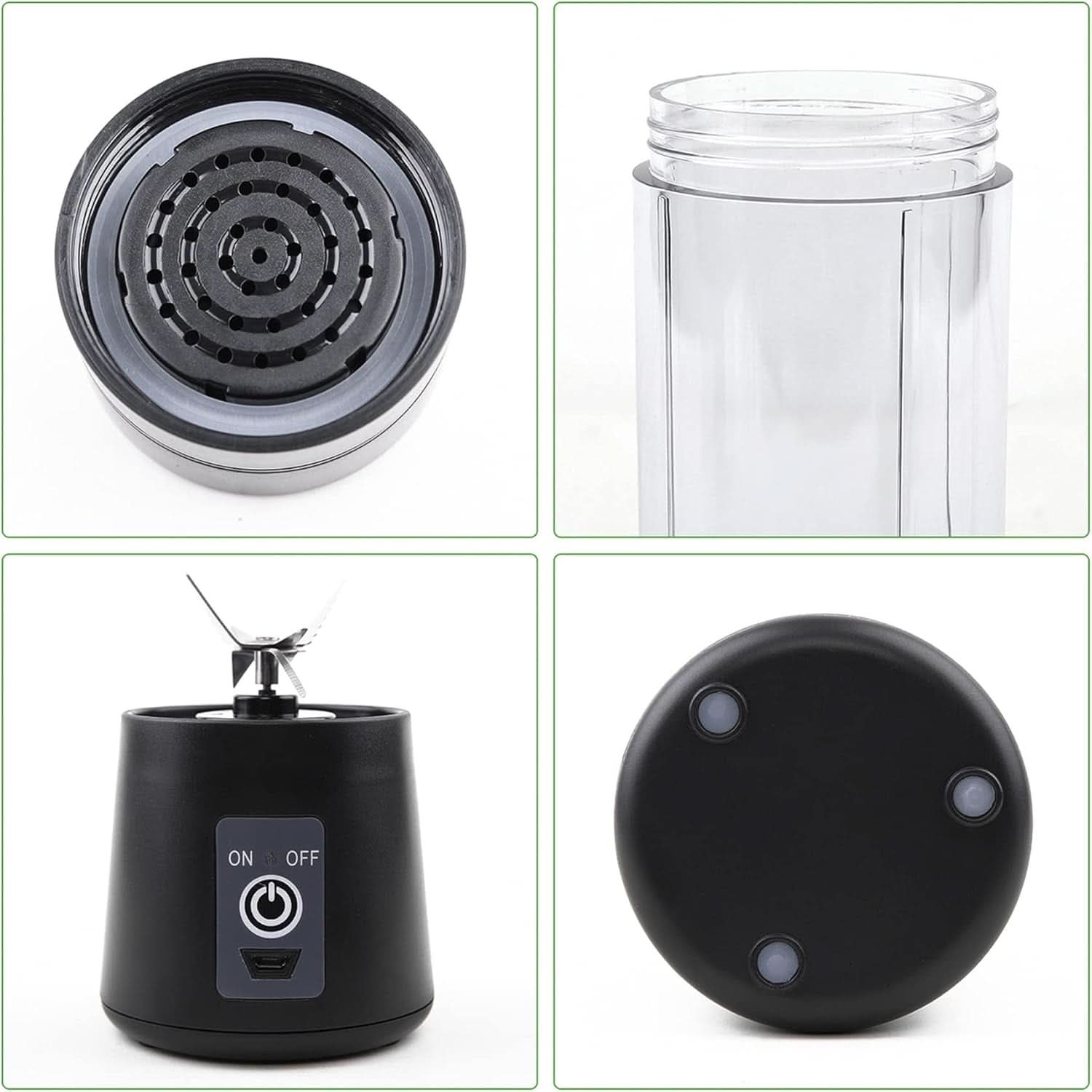 Mixer Smoothie Maker Tragbarer Entsafter: 380Ml Standmixer Shaker personale Proteinshake Mit 6 Edelstahlmesser Tragbar-Bpa-Freie Mit Usb-Mixbecher Für Shakes,Saftoutdoor,Schwarz Bucatarie Naty Shop
