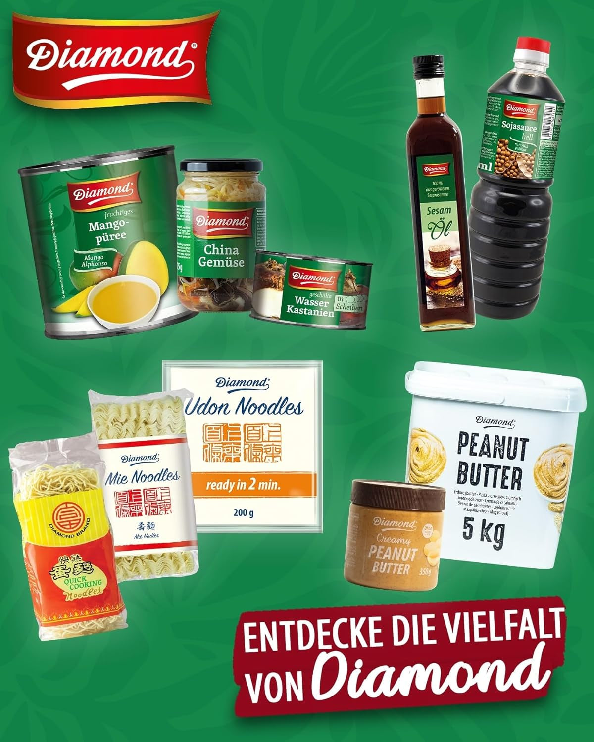 DIAMOND Mie Noodles, tagliatelle di grano senza uova, facili e veloci da preparare, vegetariane - 8 x 250 g