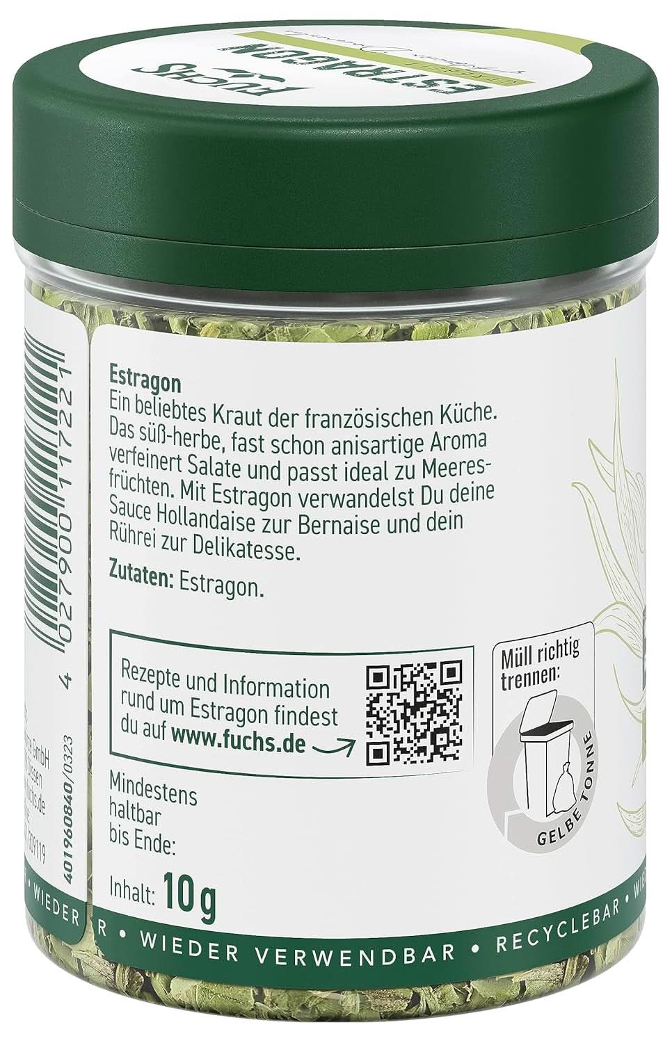 Fuchs, dragoncello, erbe francesi per condire insalate o salsa olandese, 10 grammi Condimente Naty Shop
