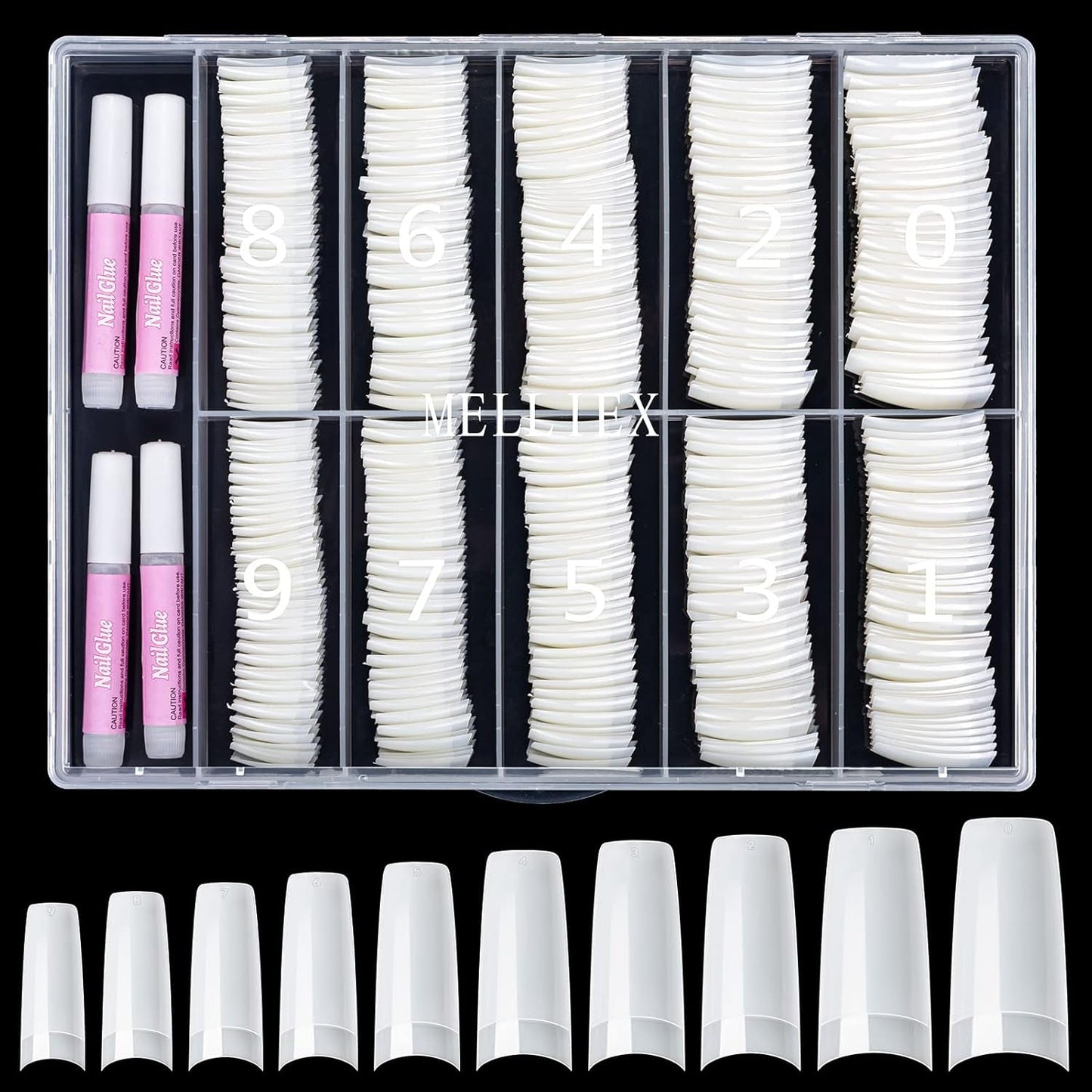 500 punte per unghie artificiali francesi Punte per unghie finte acriliche Set Estensioni per unghie Punte per unghie Accessori per unghie finte con 4 pezzi Colla per unghie in gel per unghie naturali