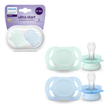 Philips AVENT Ciuccio Ultra Start Night, Ciuccio ortodontico per neonati, Si illumina al buio, Senza BPA, con contenitore per sterilizzazione, Confezione doppia, Luna, Stella, SCF075/07
