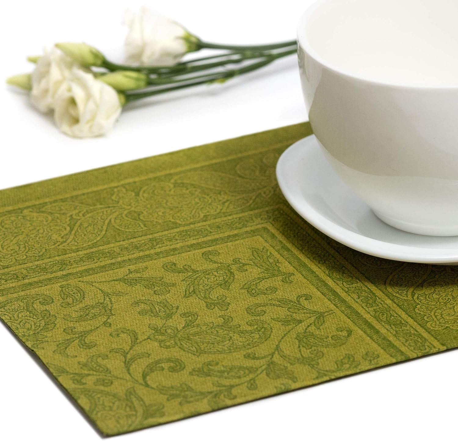 Papstar, 50 tovaglioli "ROYAL Collection" piega 1/4 40 Cm X 40 Cm verde oliva "Ornamenti", #81746