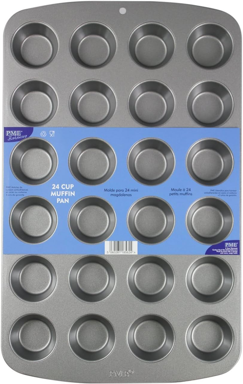 CSB111 Antihaftbeschichtete Mini-Muffinform Mit 24 Löchern Aus Karbonstahl, Edelstahl, Argento, 39.4 X 24.6 X 2.1 Cm Stampi e vassoi per cuocere Naty Shop
