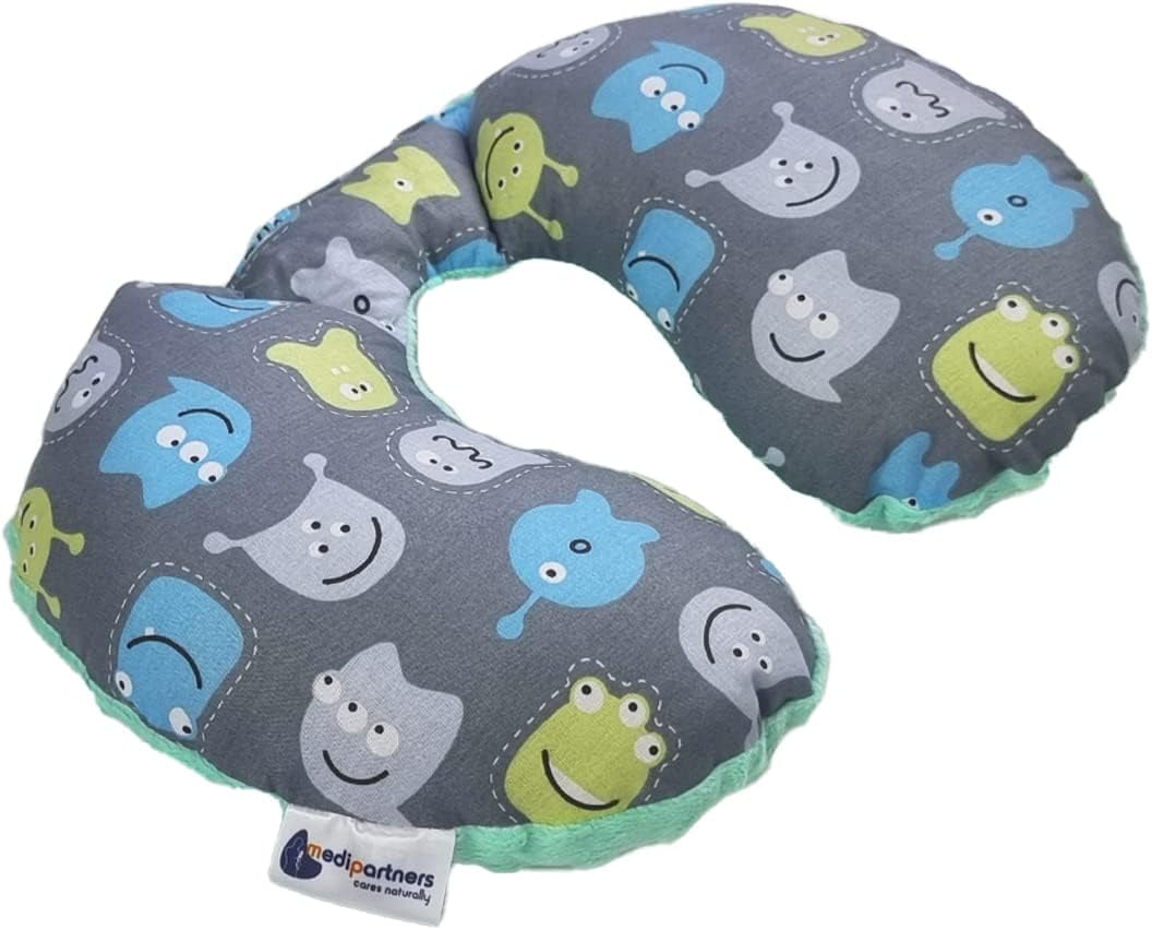 Medi Partners Cuscino per il collo del bambino Supporto per il collo 100% cotone / minky cuscino per il collo del bambino per auto passeggino viaggio viaggio sonno cuscino per il collo snooze roll (REH con Minky grigio) Cuscini ortopedici cervicali Naty Shop Creatures with Minzer Minky