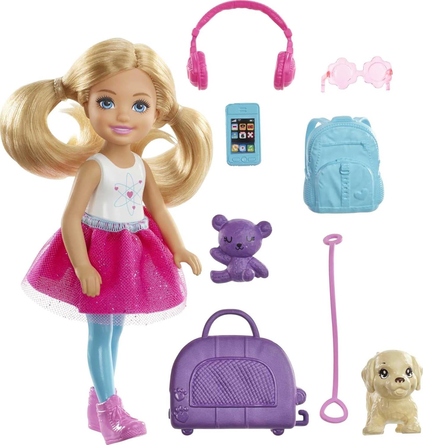 Barbie Giocattolo Chelsea Bambola e Accessori Set da Viaggio per Cani 6 Pezzi Incluso Supporto per Cane HJY17 Naty Shop Dolls Chelsea Dog Doll