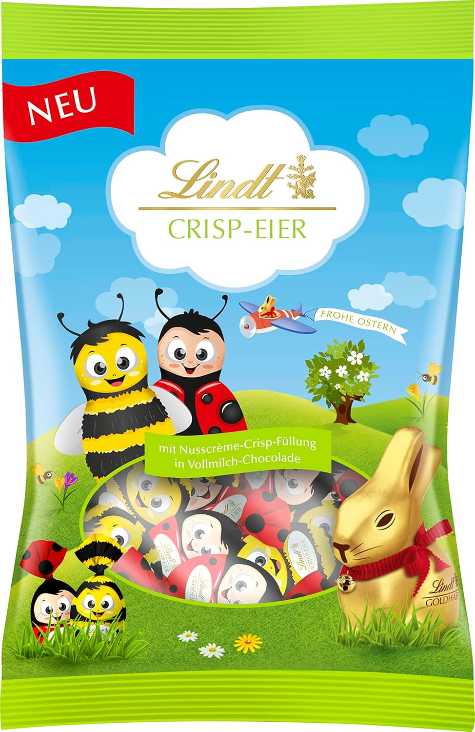 Uova croccanti al cioccolato Lindt | Busta da 86 g | Uova di cioccolato al latte alpino con delicato ripieno di crema croccante alle nocciole per Pasqua | Cioccolato pasquale per bambini | Regalo di cioccolato | Uova di Pasqua | Uova di cioccolato