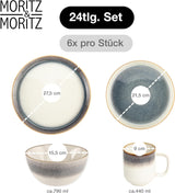 Moritz & Moritz TARENTO Servizio Piatti 24 Pezzi per 6, Grigio - Elegante Set di Piatti in Gres di Alta Qualità - Il set di stoviglie comprende 6 piatti piani, 6 piatti da dessert, 6 piatti piani e 6 tazze