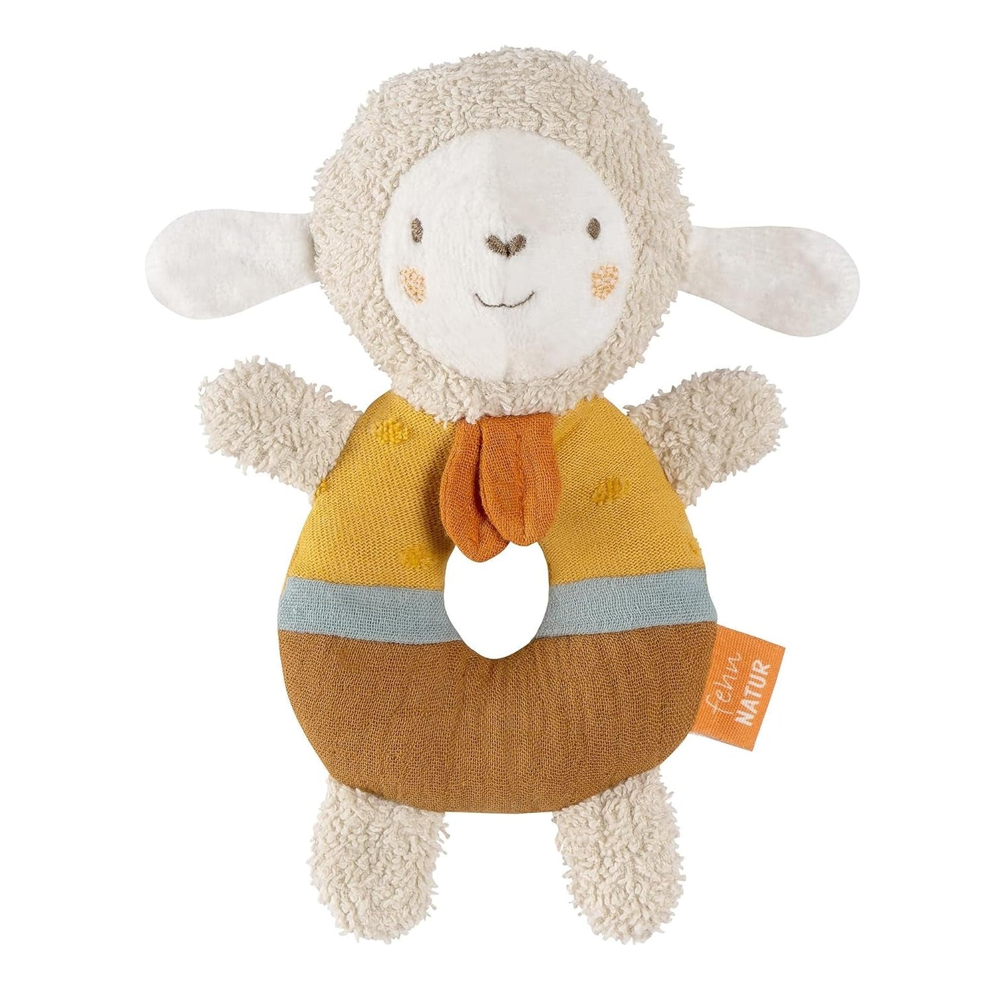 Fehn Anello da presa per bebè pecora fehnNATUR - peluche con cotone biologico - giocattolo per bebè con campanello e gioco educativo - giocattolo da afferrare per neonati e bambini da 0+ mesi Baby Toys Naty Shop Nature Pecora