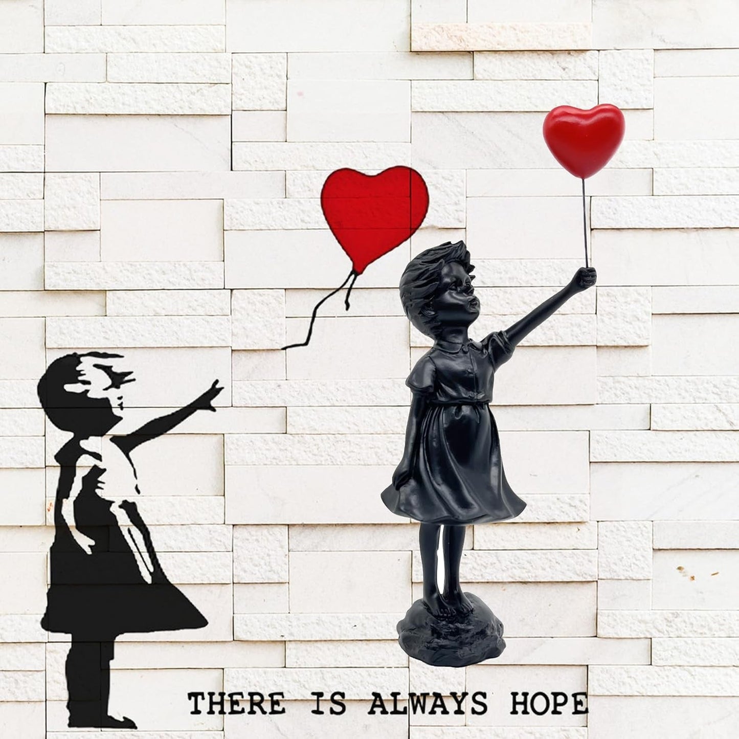 Ragazza carina con palloncino Scultura in resina Decorazione per la casa Statua Banksy Ragazza con cuore rosso Figura di palloncino Scultura d'arte moderna per decorazione da scaffale da tavolo Statue e sculture Naty Shop