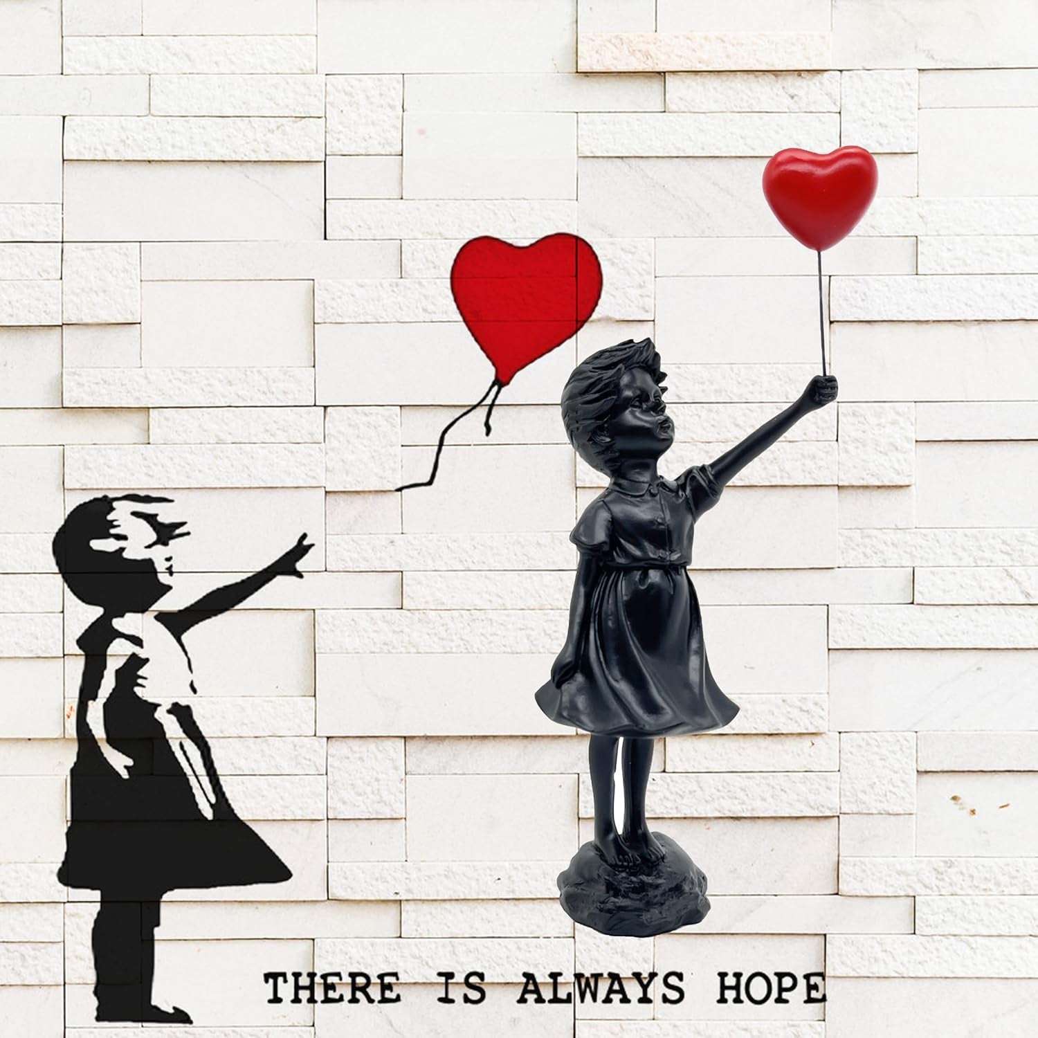 Ragazza carina con palloncino Scultura in resina Decorazione per la casa Statua Banksy Ragazza con cuore rosso Figura di palloncino Scultura d'arte moderna per decorazione da scaffale da tavolo Statue e sculture Naty Shop