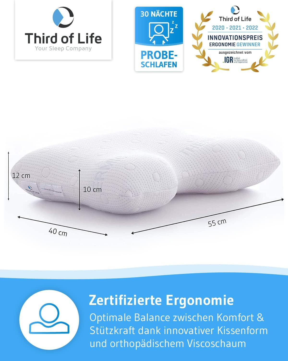 Cuscino per dormire laterale GIANFAR | Cuscino ortopedico per il supporto del collo | Memory foam ultra fresco contro mal di gola ed emicrania | Copertura termoregolante | Cuscino per dormire laterale con colonna cervicale 55X40X12/10 cm Cuscini cervicali ortopedici Naty Shop