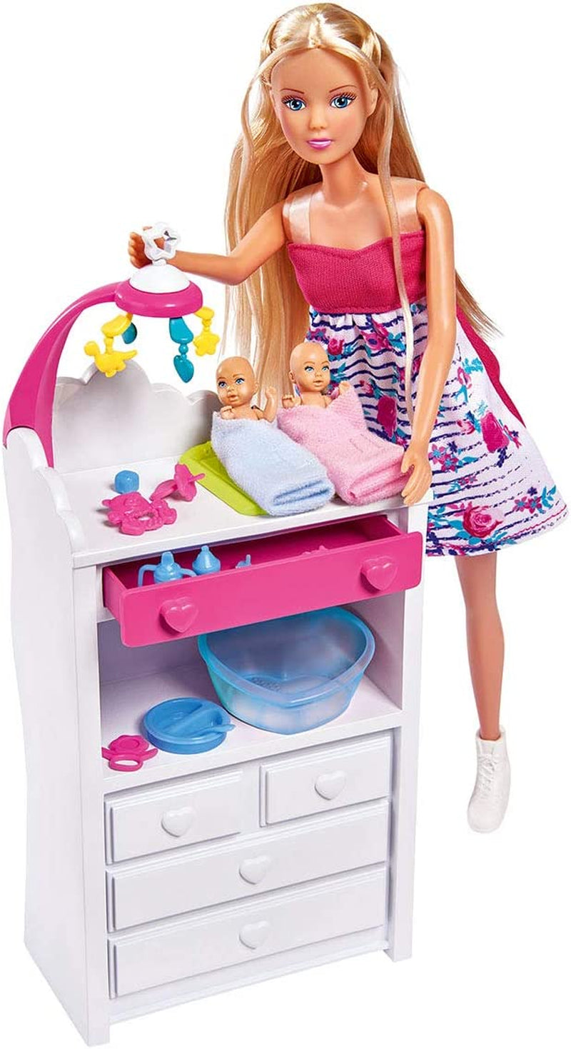 Simba 105733333 - Steffi Love Welcome Twins, Bambola incinta, Con gemelli, Con fasciatoio e vasca da bagno, Accessorio, Bambola da vestire, 29Cm, Per bambini da 3 anni in su Bambole Naty Shop Single