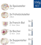 Villeroy & Boch Mariefleur Set Iniziale, Colori Assortiti, Lavabile in Lavastoviglie, Adatto al Microonde, Servizio Piatti per 2, Servizio Piatti Floreale, Stoviglie, Set Combinato, Porcellana Premium