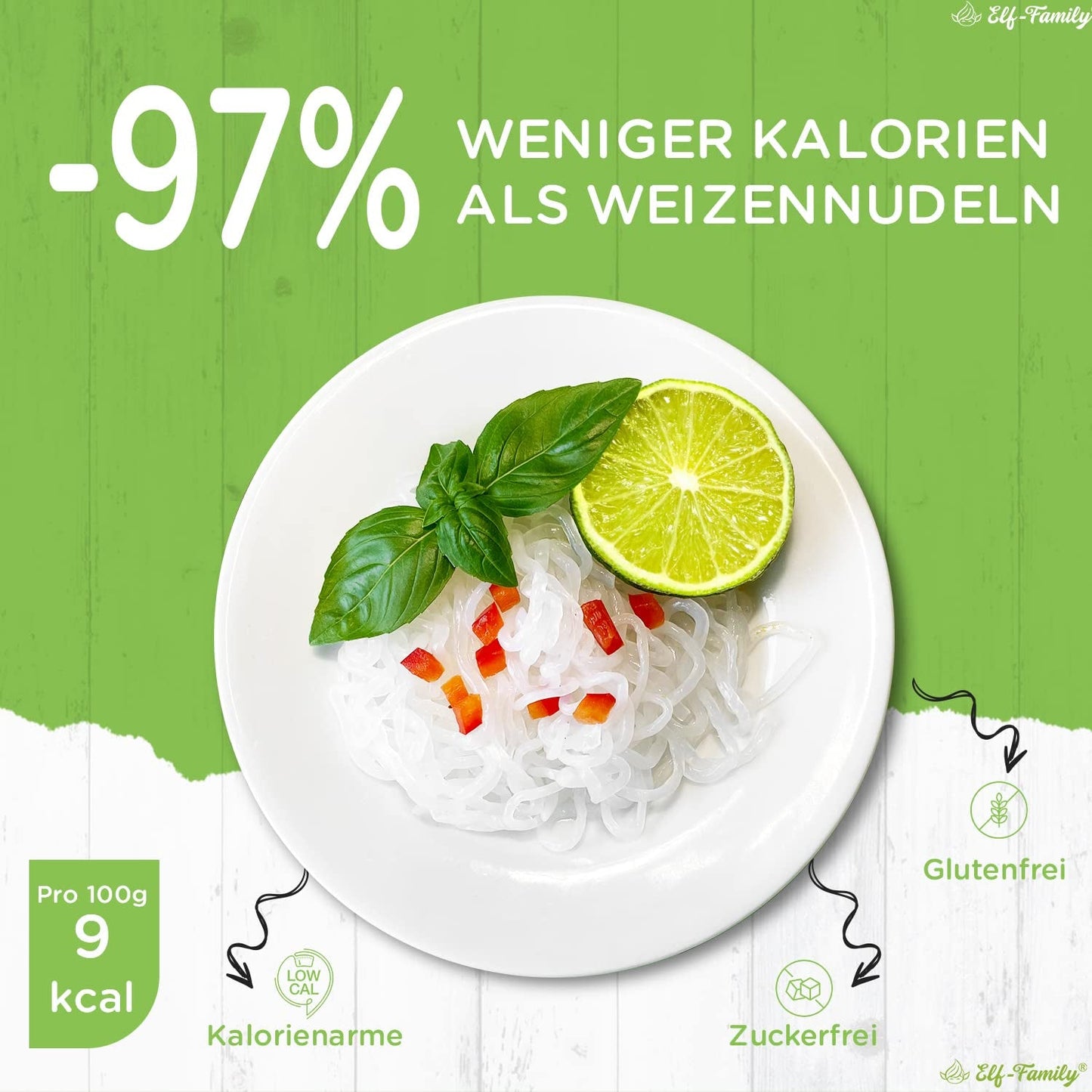 Elf-Family 6 Cutii (12 buc.) Tăiței Konjac Organici Ultra Low Carb Shirataki Vegani Fără Gluten - 1,62 kg, Tăiței Instant fără carbohidrați/Keto/Scăzuți în calorii/Fără grăsimi/Fără zahăr - Spaghete și Fettuccine