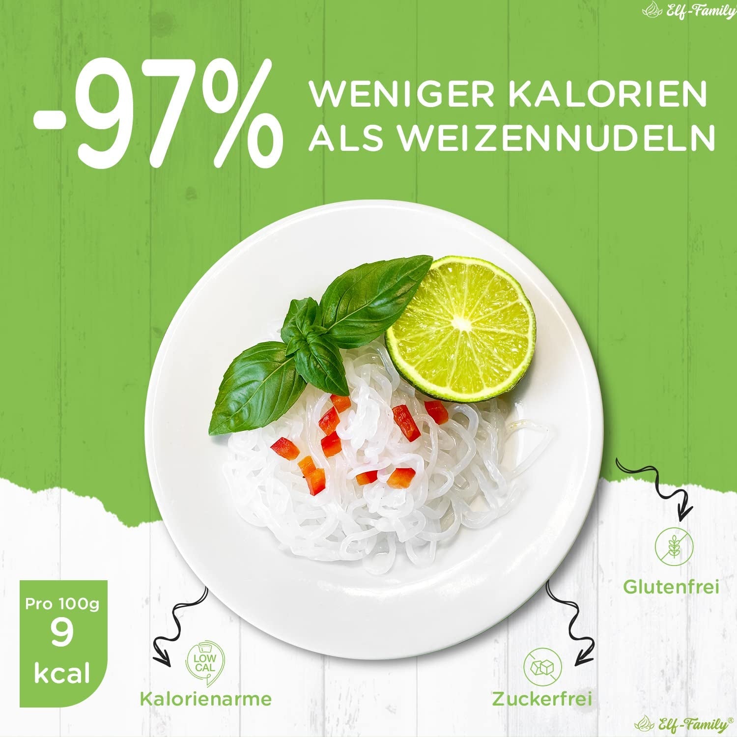 Elf-Family 6 Cutii (12 buc.) Tăiței Konjac Organici Ultra Low Carb Shirataki Vegani Fără Gluten - 1,62 kg, Tăiței Instant fără carbohidrați/Keto/Scăzuți în calorii/Fără grăsimi/Fără zahăr - Spaghete și Fettuccine