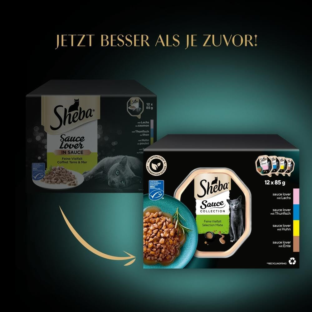 Confezione multipla di vassoi Sheba Sauce Collection, varietà fine MSC, 4x12x85g