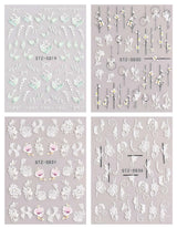 JMEOWIO 3D Nagelsticker Frühling Blume Nail Art Sticker Selbstklebend Nagelaufkleber 5D Stereoscopic Buntes Sommer Blumen Dekoration Nageldesign Zubehör 4 Blatt