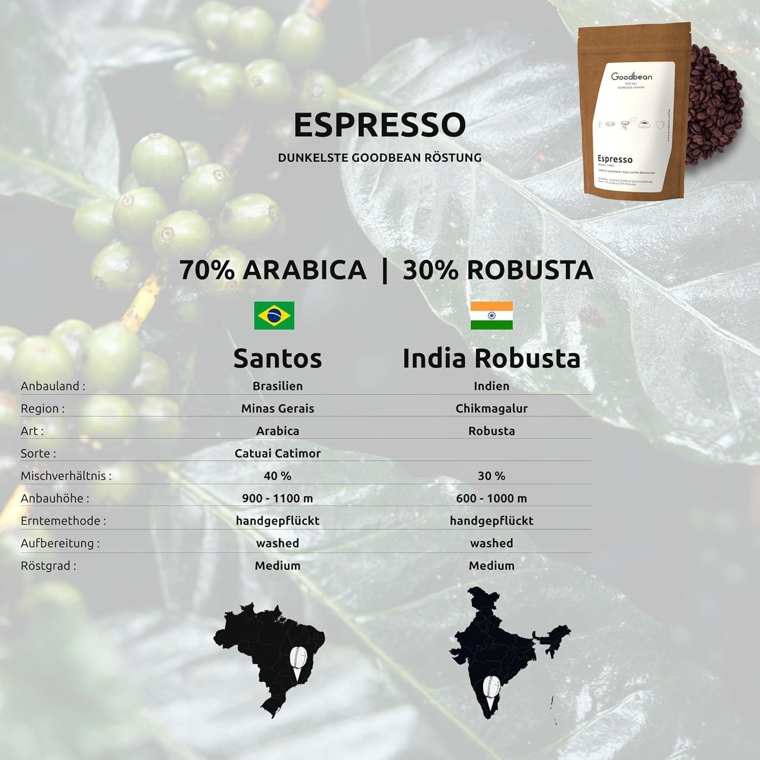ESPRESSO | Caffè in grani 500g - 100% Arabica | Appena tostato per preparare l'espresso | Caffè in grani interi | Gusto classico del caffè