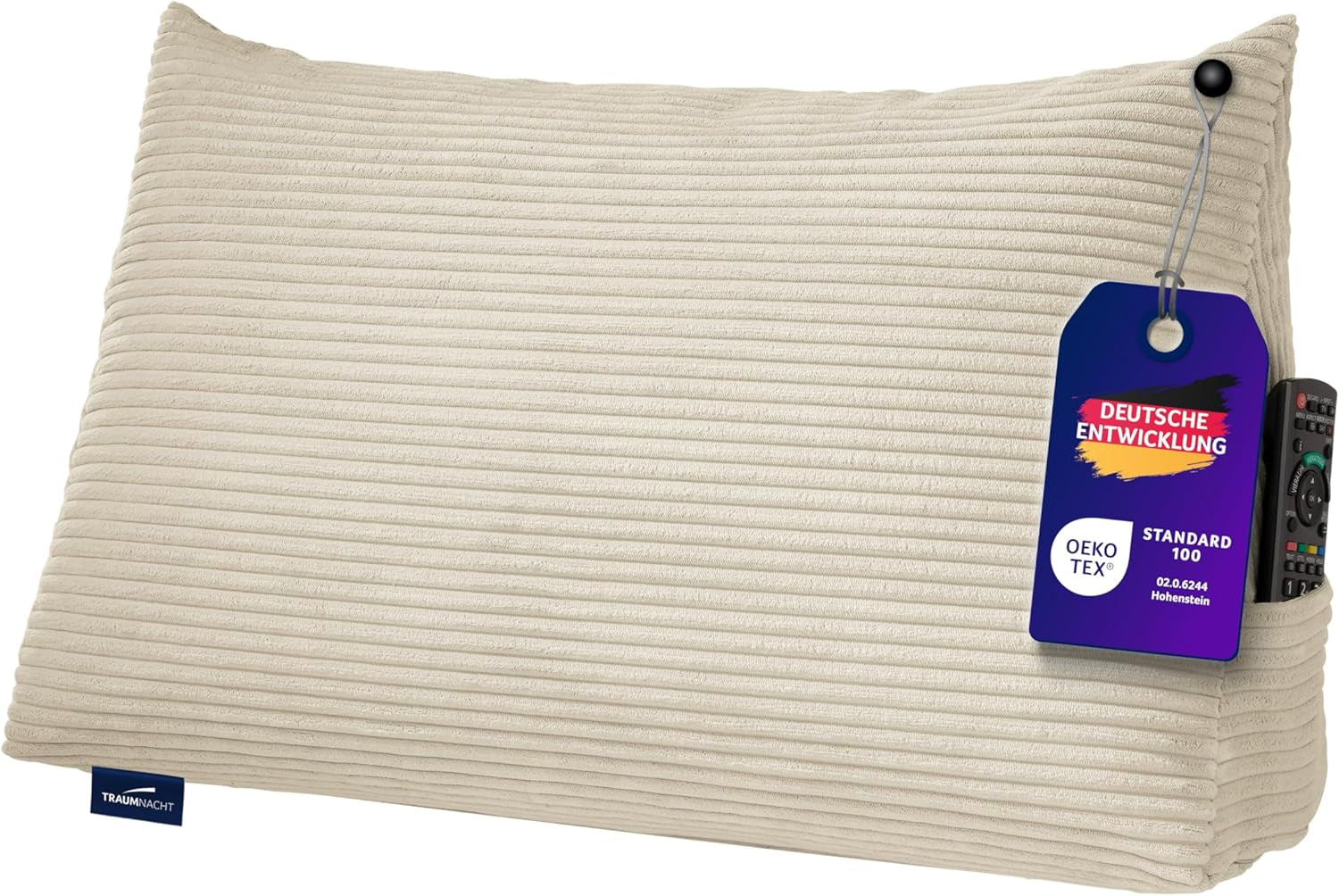 Cuscino Traumnacht Cozy Back, cuscino da lettura, 70 x 40 cm beige, rivestimento sfoderabile e lavabile in 100% poliestere, pratica tasca laterale, certificato Oeko-Tex, prodotto secondo gli standard di qualità tedeschi