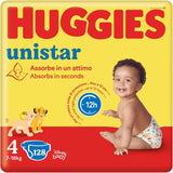 Pannolini Huggies Unistar, taglia 4 (7-14 kg), confezione da 128 pannolini (base)