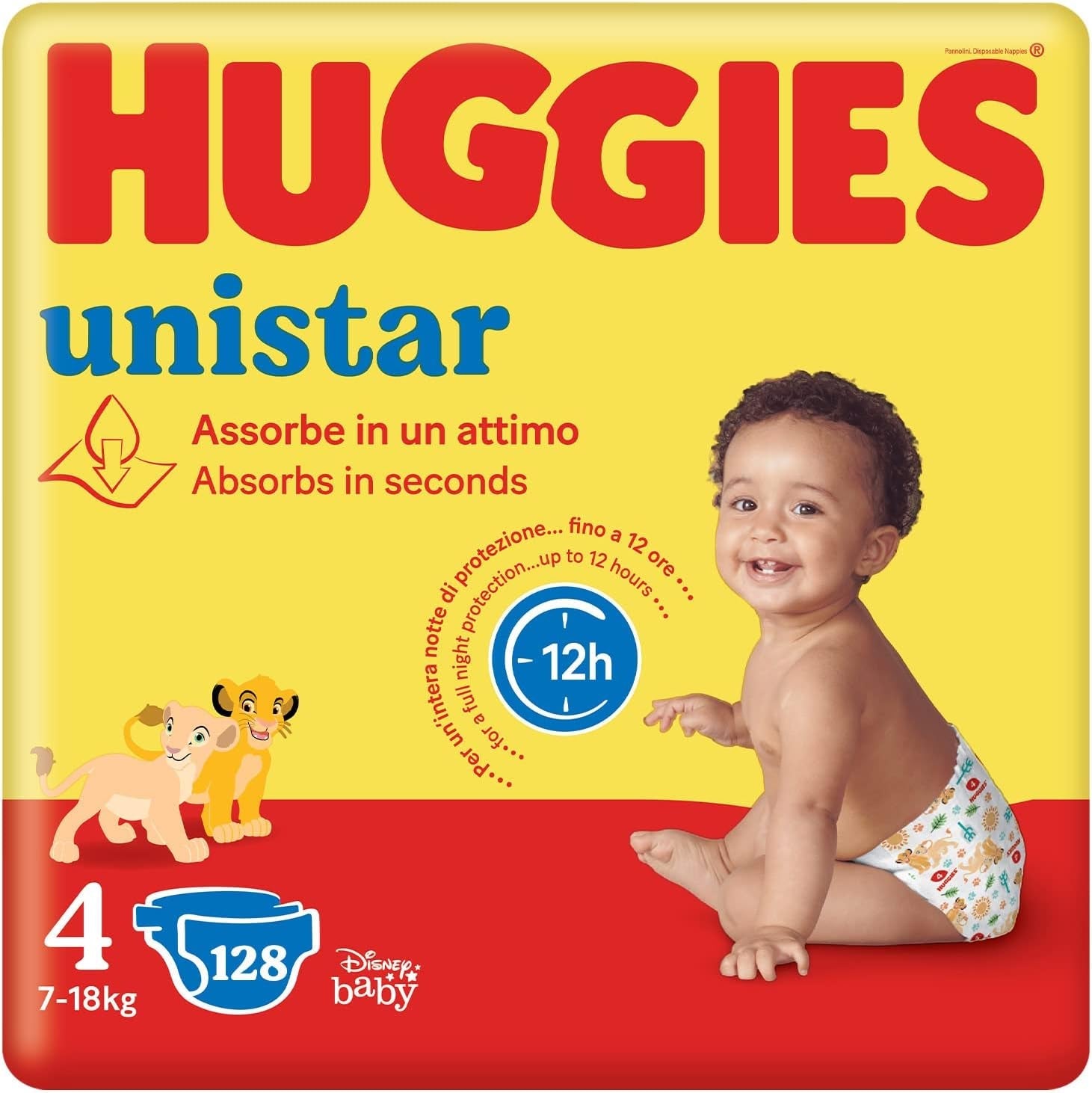Pannolini Huggies Unistar, taglia 4 (7-14 kg), confezione da 128 pannolini (base)