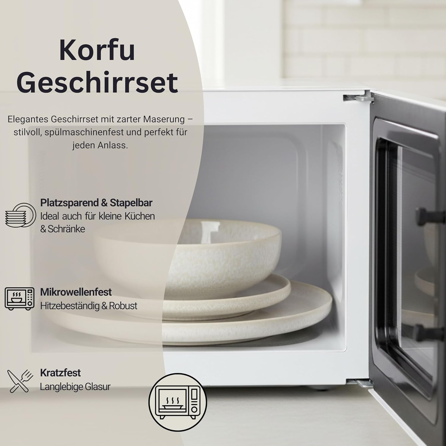 SANGER | Servizio da tavola Corfu da 24 pezzi Servizio da tavola per 8 stoviglie in ceramica fatta a mano, compresi piatti piani, piatti da dessert e piatti Suma, stoviglie color crema con texture sabbia