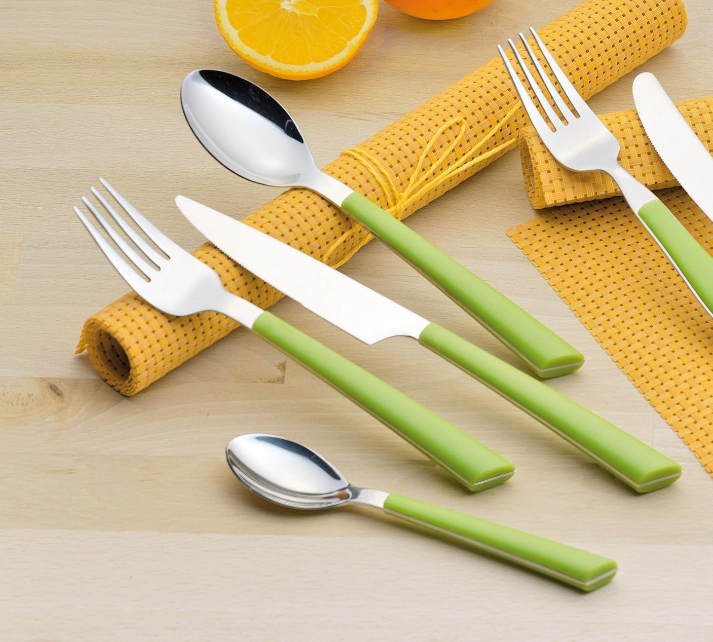 Posate JANE, acciaio inossidabile lucido 18/0, manici in plastica verde, 24 pezzi Kitchen Naty Shop