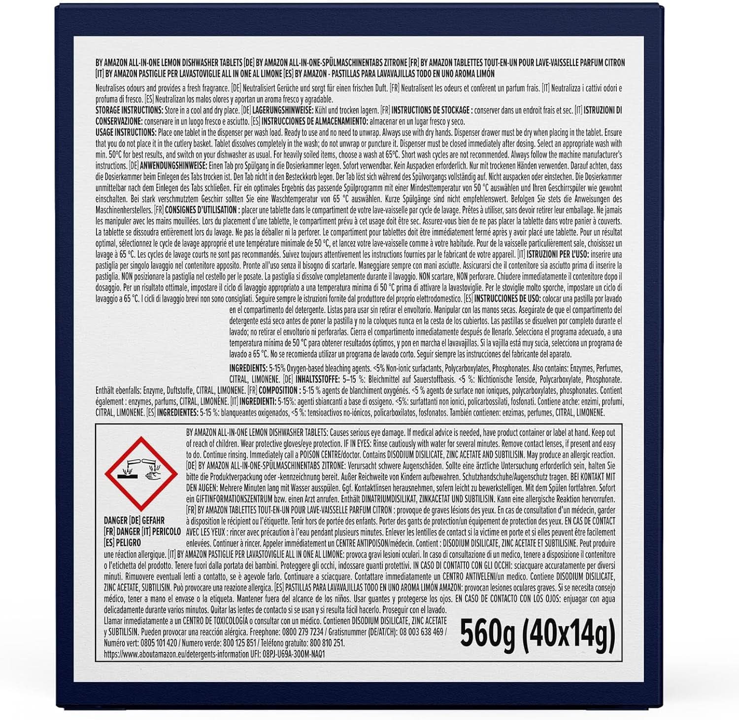 Pastiglie per lavastoviglie All-In-One, limone, 40 pastiglie Detersivi Cucina Naty Shop