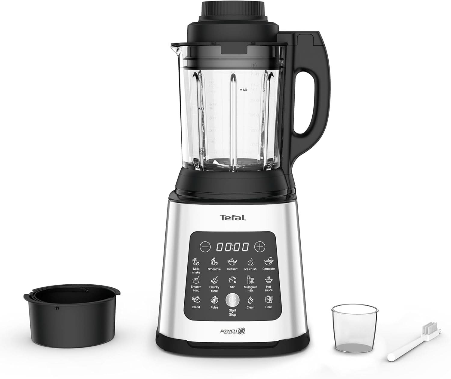 Tefal Perfectmix Cook Hochgeschwindigkeits-Standmixer, Mit Kochfunktion, 10 Auto-Programme, Heiße Und Kalte Rezepte, Abnehmbare Klingen, Inkl. Dampfkorb, Argento/Nero, BL83SD30 Cucina Naty Shop