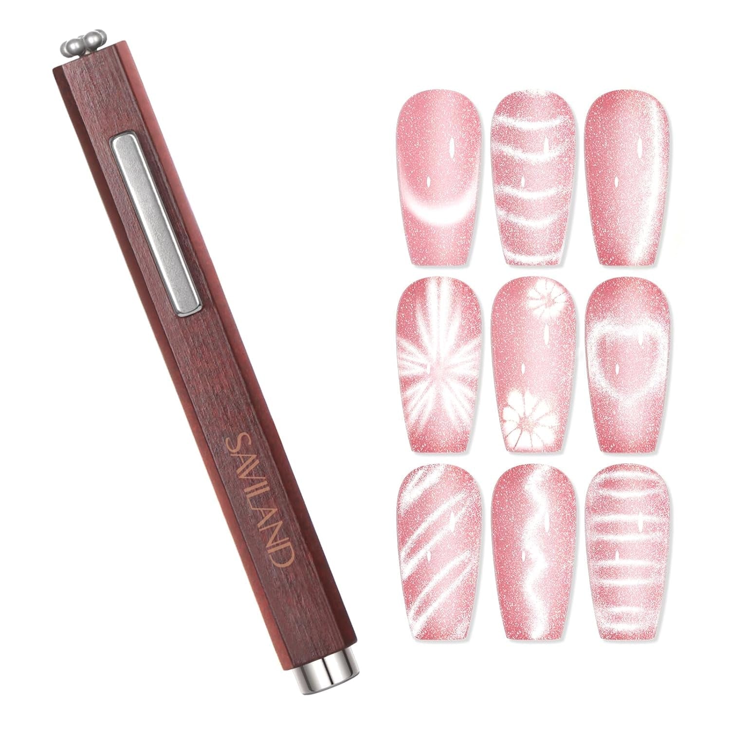 SAVILAND 4X Magneti per occhi di gatto ad alta resistenza per gioielli: Magnete per occhi di gatto 3-in-1 Rund Lange Streifenperle N35 Magnete ultra forte al neodimio per prodotti per la cura dei piedi 3S Formung Cat Eye Gel Magnete per occhi di gatto Magnetstift