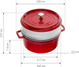 STAUB Gusseisen Bräter/Cocotte, Mit Dämpfeinsatz Aus Edelstahl, Rund 26 Cm, 5.2 L, Aromaregen Funktion Für Optimale Befeuchtung, Für Alle Herdarten Inkl. Induzione & Backofen, Kirschrot, Rot Stampi e teglie per dolci Naty Shop