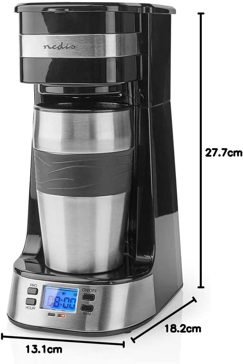 Espressore NEDIS - Caffè filtrato - 0,4 l - 1 tazza - Timer - Nero / Argento