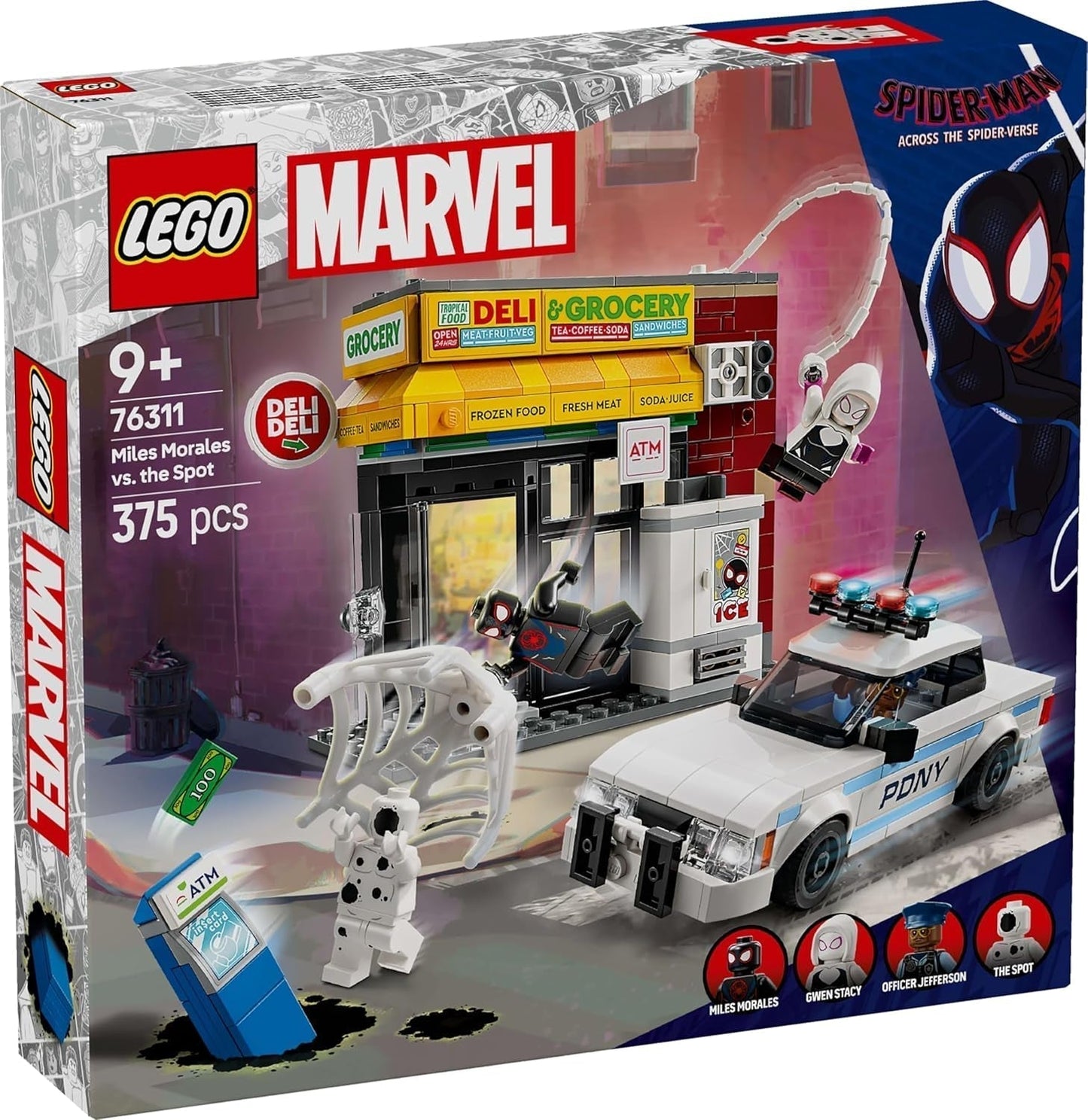 LEGO Marvel Spider-Verse: Miles Morales vs. Spot - Set da gioco supereroe con macchinina - 4 minifigure e minimarket - Regalo per ragazzi e ragazze dai 9 anni in su 76311 Set da costruzione Besuche den LEGO-Store