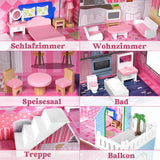 HENGMEI Puppenhaus Kinder Holz Puppenvilla Dollhouse Set Mädchen Spielset 3 Etagen Haus mit Möbeln und Zubehör, 70x30x100cm Puppenhäuser für Kinder (Tipo B)
