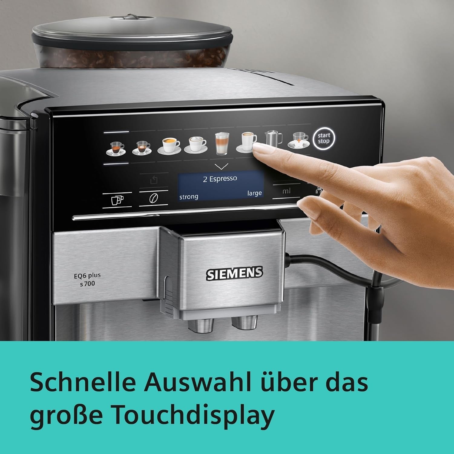 Macchina per caffè espresso automatica Siemens EQ.6 plus s700 TE657503DE, per molte specialità di caffè, montalatte, macinacaffè in ceramica, doppia funzione caffè, anticalcare, pulizia automatica a vapore, 1500 W, acciaio inossidabile