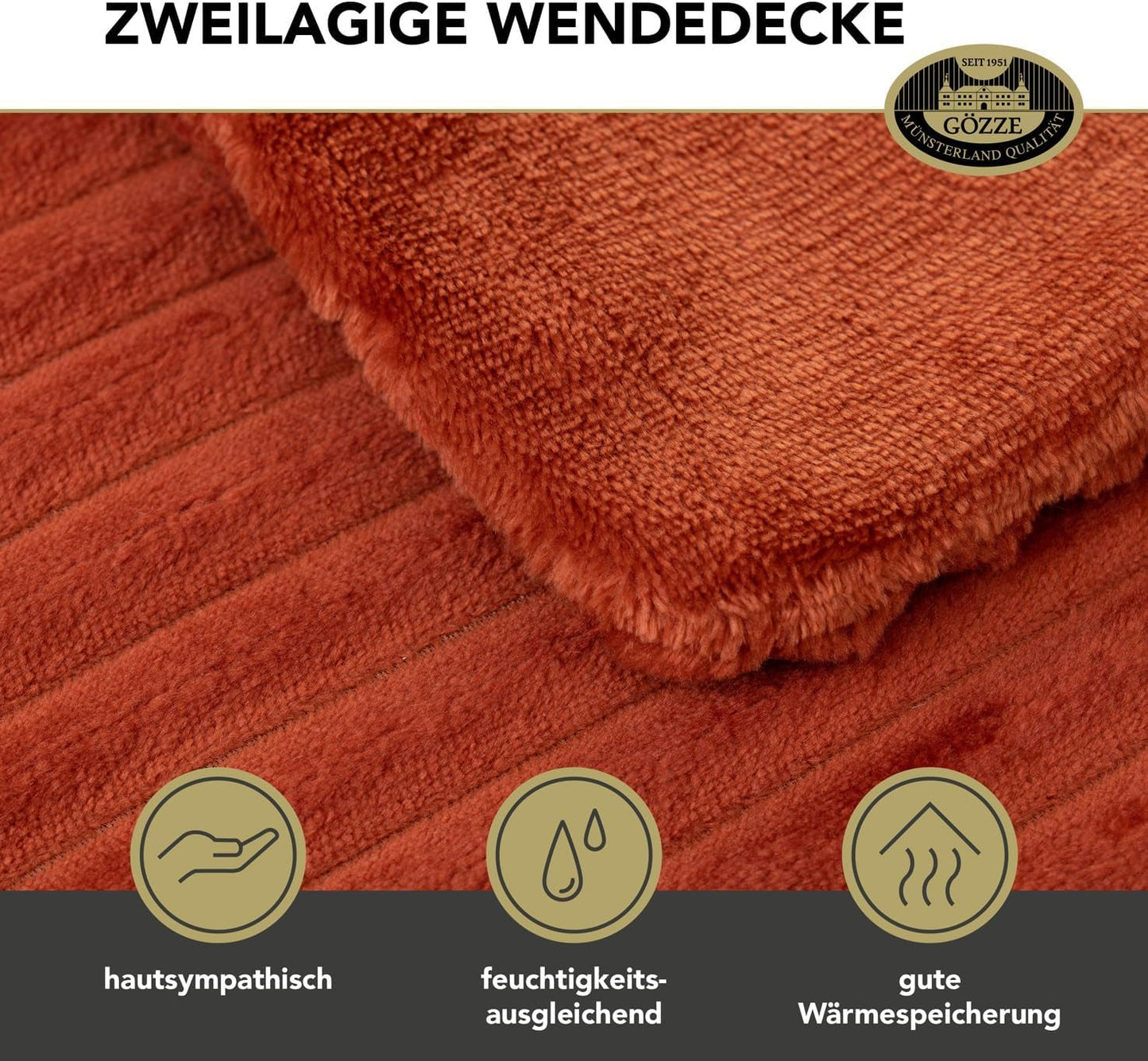 Gözze - Coperta comoda e morbida con effetto velluto a coste, 1620 g/pezzo, 150 X 200 cm - cannella Letti e coperte Besuche den Gözze-Store