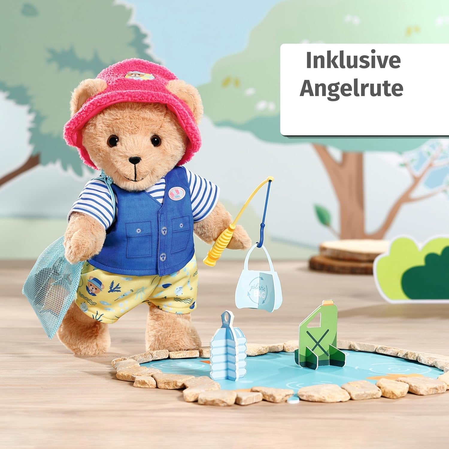 Costume da pescatore Teddy Baby Born con canna da pesca per bambole da 43 cm e orsacchiotto, 835982 Zapf Creation