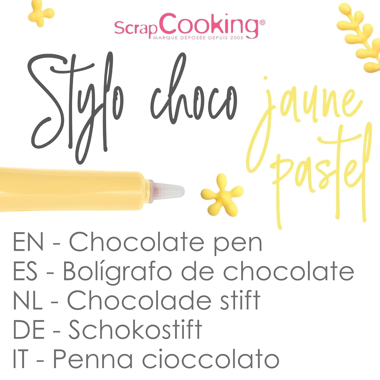 Scrapcooking - Penna di zucchero giallo pastello - Zucchero giallo da scrittura 25g - Penna di zucchero commestibile decorativa - Scrittura e disegno - Etichettatura di fondente, glassa, torte - 6804