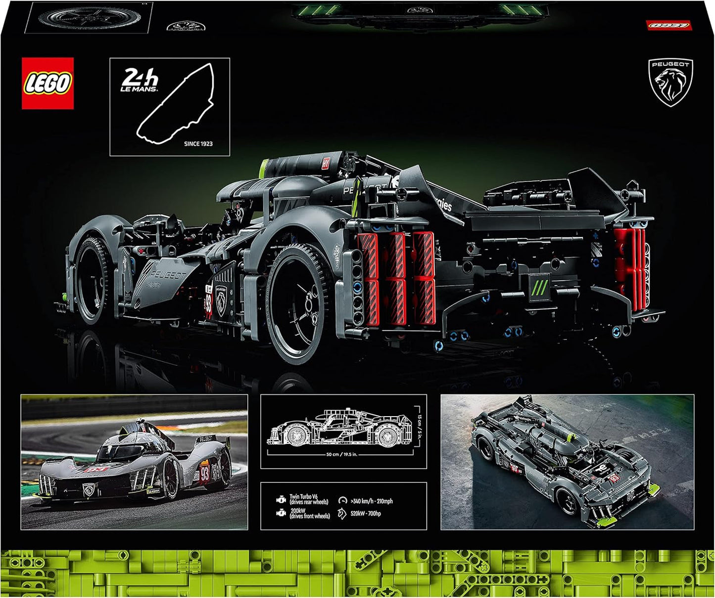 LEGO 42156 Technic Peugeot 9X8 24H Le Mans Hybrid Hypercar Leggendaria auto da corsa Kit modello per adulti Auto da corsa in scala 1:10 da collezione per giocatori avanzati Kit di costruzione Acquista il negozio LEGO