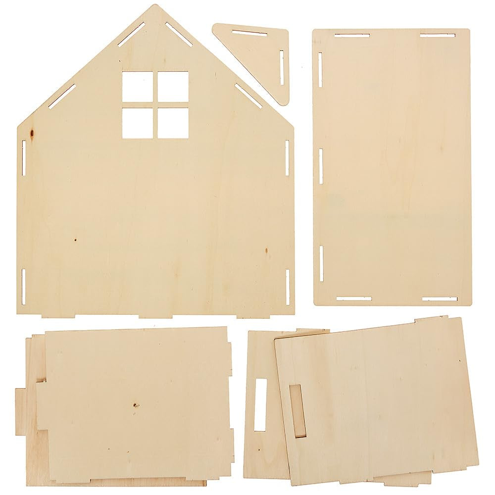 Baker Ross FN199 Kit casa delle bambole in legno - Confezione da 1, Kit casa delle bambole per bambini, Kit artigianale Case delle bambole Naty Shop