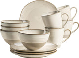 MÄSER 931818 Nottingham Serie Vintage Servizio da Tavola per 4, Servizio da Colazione da 12 Pezzi con Forme Rotonde Irregolari in Look retrò, Piastrella, Beige