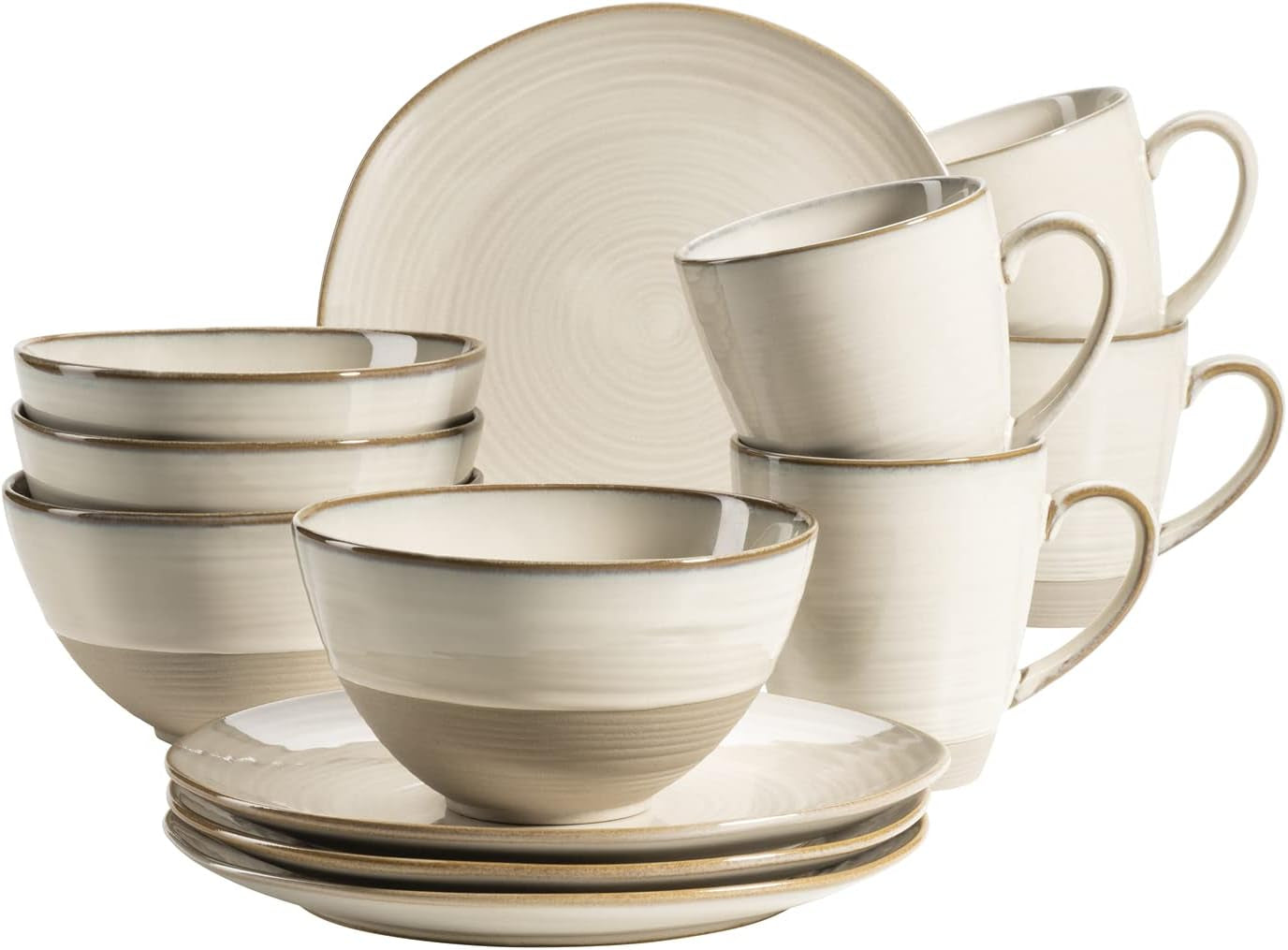 MÄSER 931818 Nottingham Serie Vintage Servizio da Tavola per 4, Servizio da Colazione da 12 Pezzi con Forme Rotonde Irregolari in Look retrò, Piastrella, Beige