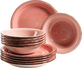 MÄSER 931495 Bel Tempo II Servizio da tavola per 6 con look vintage moderno, Servizio da tavola da 12 pezzi, Dipinto a mano, Rosa, Gres
