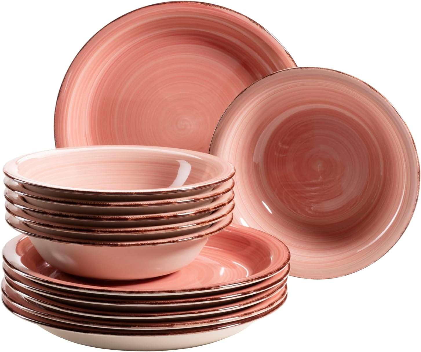MÄSER 931495 Bel Tempo II Servizio da tavola per 6 con look vintage moderno, Servizio da tavola da 12 pezzi, Dipinto a mano, Rosa, Gres