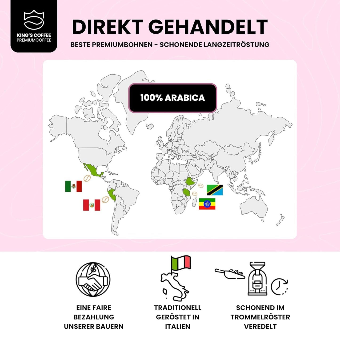 KING'S COFFEE - WHITE EDITION - miscela leggera 100% Arabica da Etiopia, Messico, Perù e Tanzania - torrefazione in piccoli lotti in Italia - caffè espresso in grani interi per macchine portafiltro - 1 kg