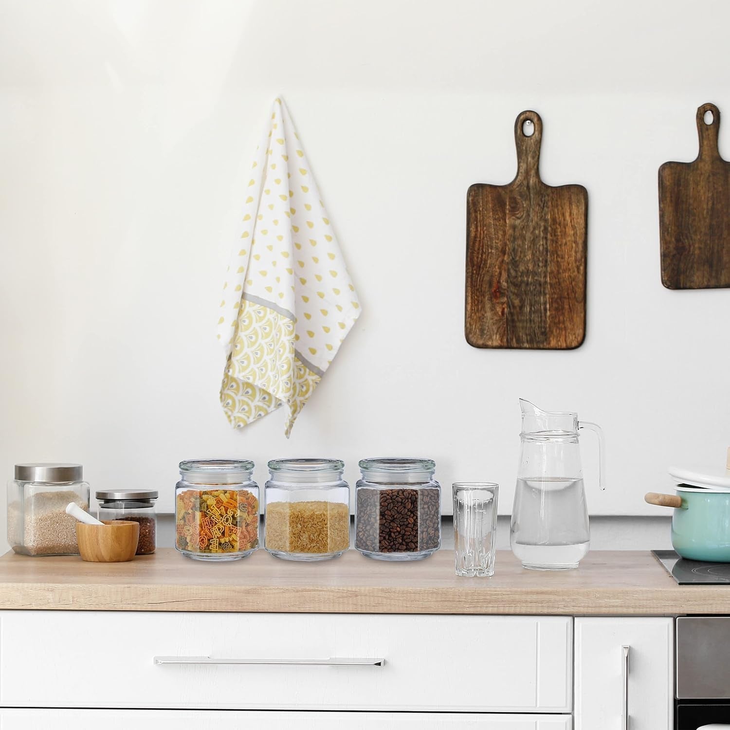 Relaxdays Barattoli con Coperchio Set di 6 Barattoli in Vetro Ottagonali da 1,3 Litri Contenitori in Vetro ermetici Scatole Trasparenti per Alimenti Naty Shop