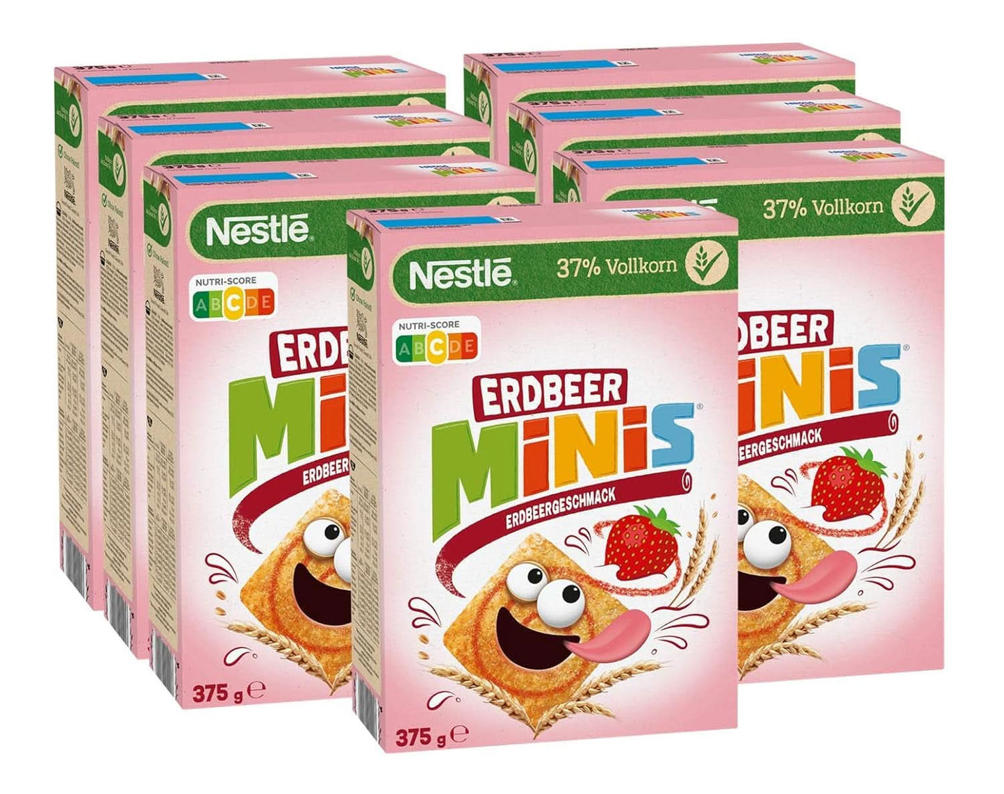 NESTLE Strawberry Minis, cereali al gusto di fragola e farina integrale, set 7 x 375 grammi Cereali Naty Shop