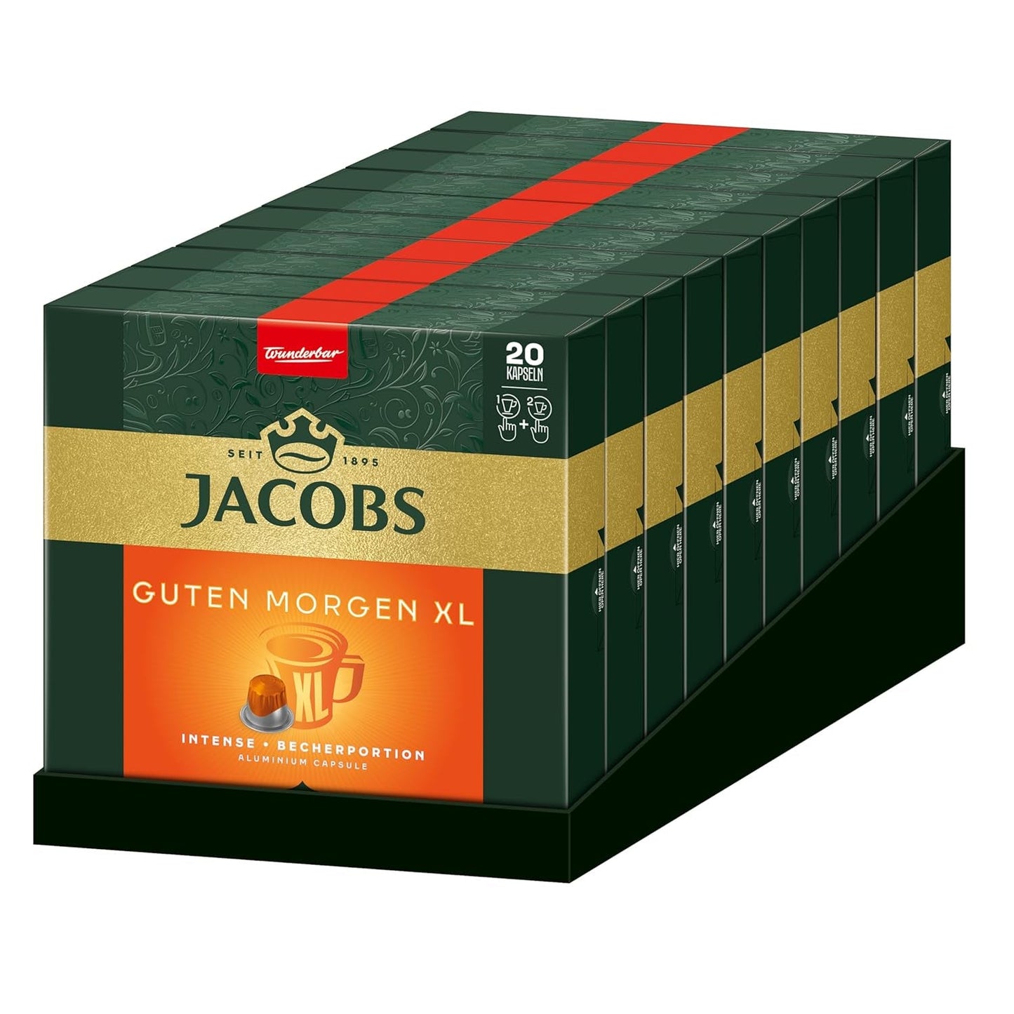 Jacobs Kaffeekapseln Guten Morgen XL Intense, Intensität 8/12, 10 x 20 Getränke, compatibile Nespresso* Kaffee Kapseln, 200 Kapseln