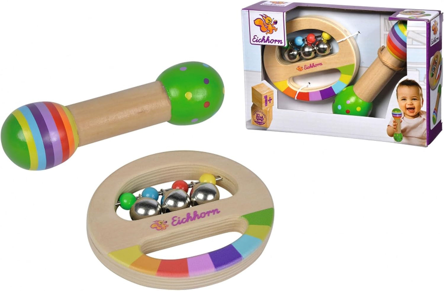 Eichhorn - Set musicale da 2 pezzi, include giocattolo con campanelli e bacchetta sonora, strumenti musicali in legno colorati, da 1 anno Giocattoli per bambini Naty Shop Titolo predefinito